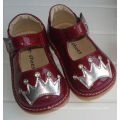 Patent Leather Toddler Girl Squeaky Shoes with Sliver Crown&Shining Stones